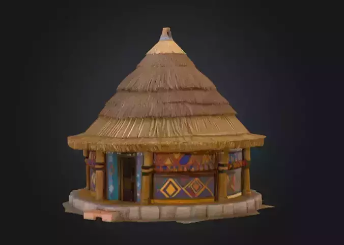 Traditional Circular Hut Low-poly 3D model