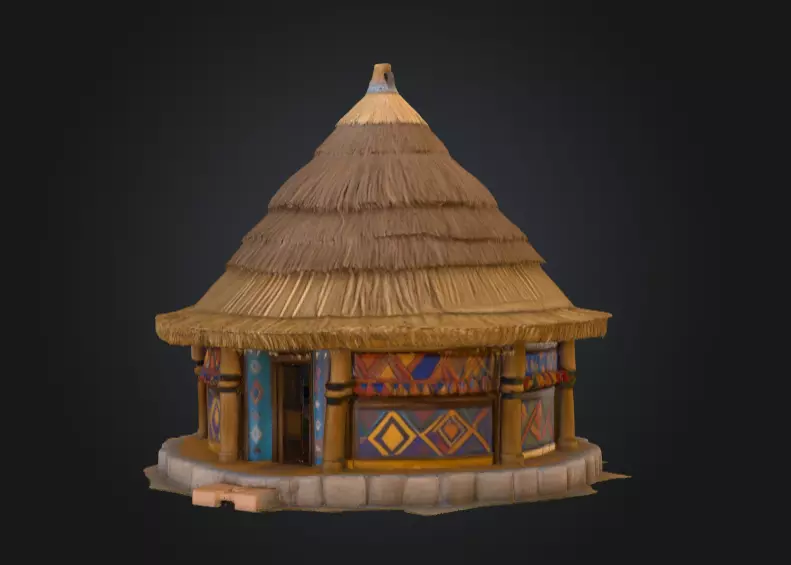 Traditional Circular Hut Low-poly 3D model_0