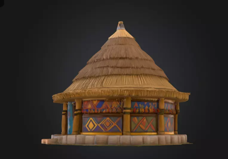 Traditional Circular Hut Low-poly 3D model_6