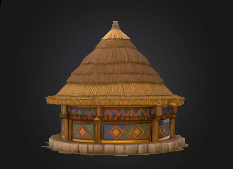 Traditional Circular Hut Low-poly 3D model_4