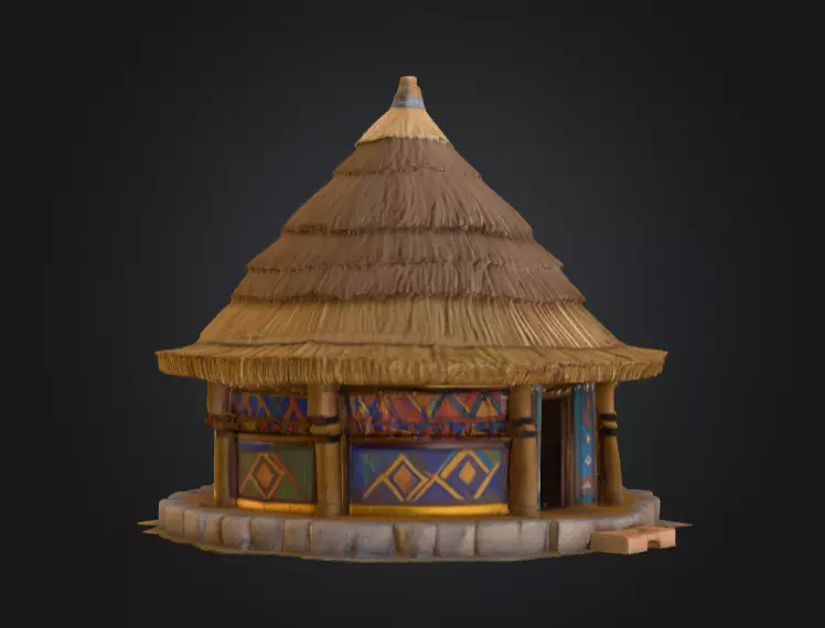 Traditional Circular Hut Low-poly 3D model_2