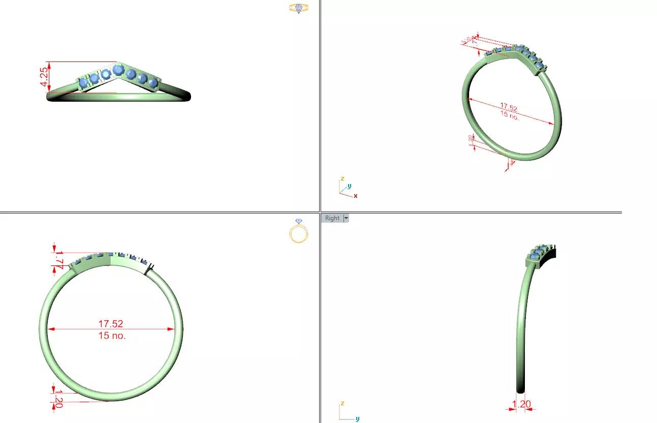 Seven Round Cut Stones Chevron Curve Wedding Band 3DM STL Video 3D print model_12