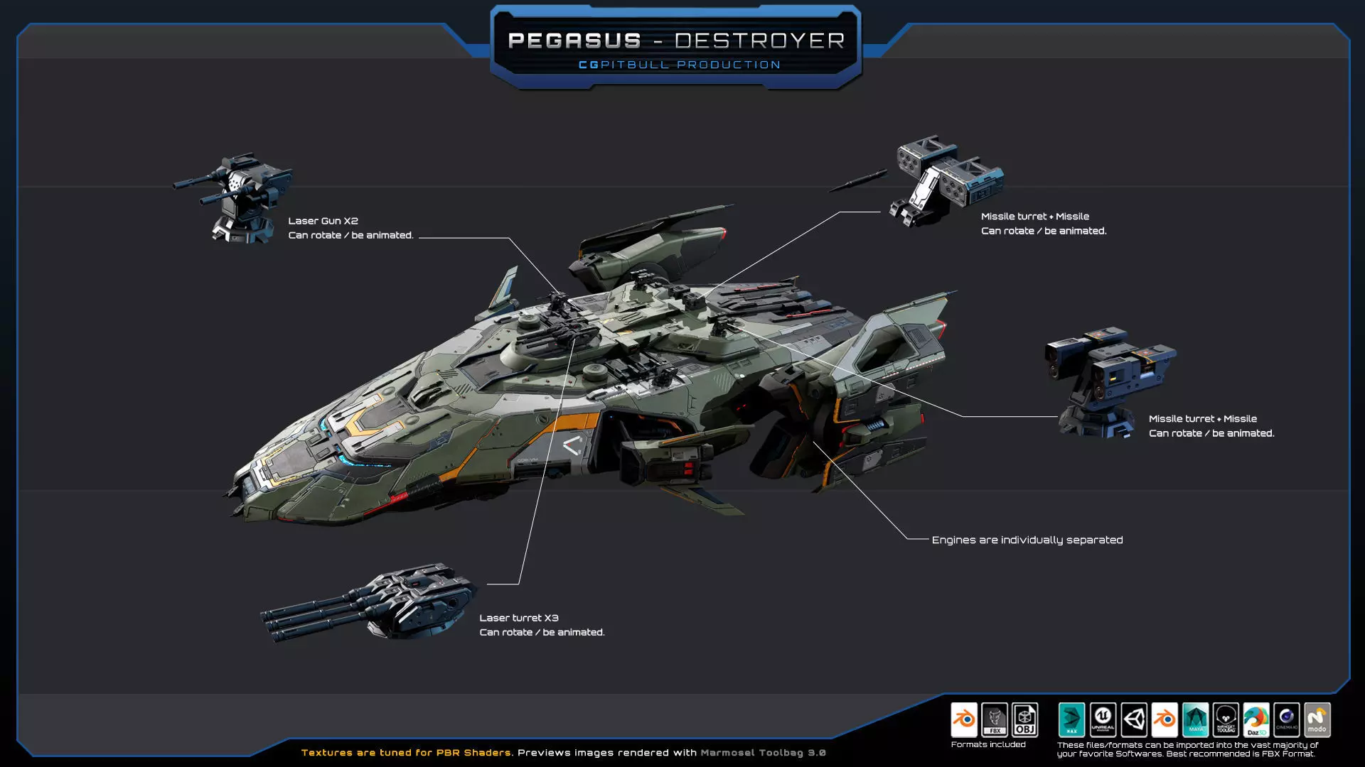 STARSHIPS - Pack02 Low-poly 3D model_11