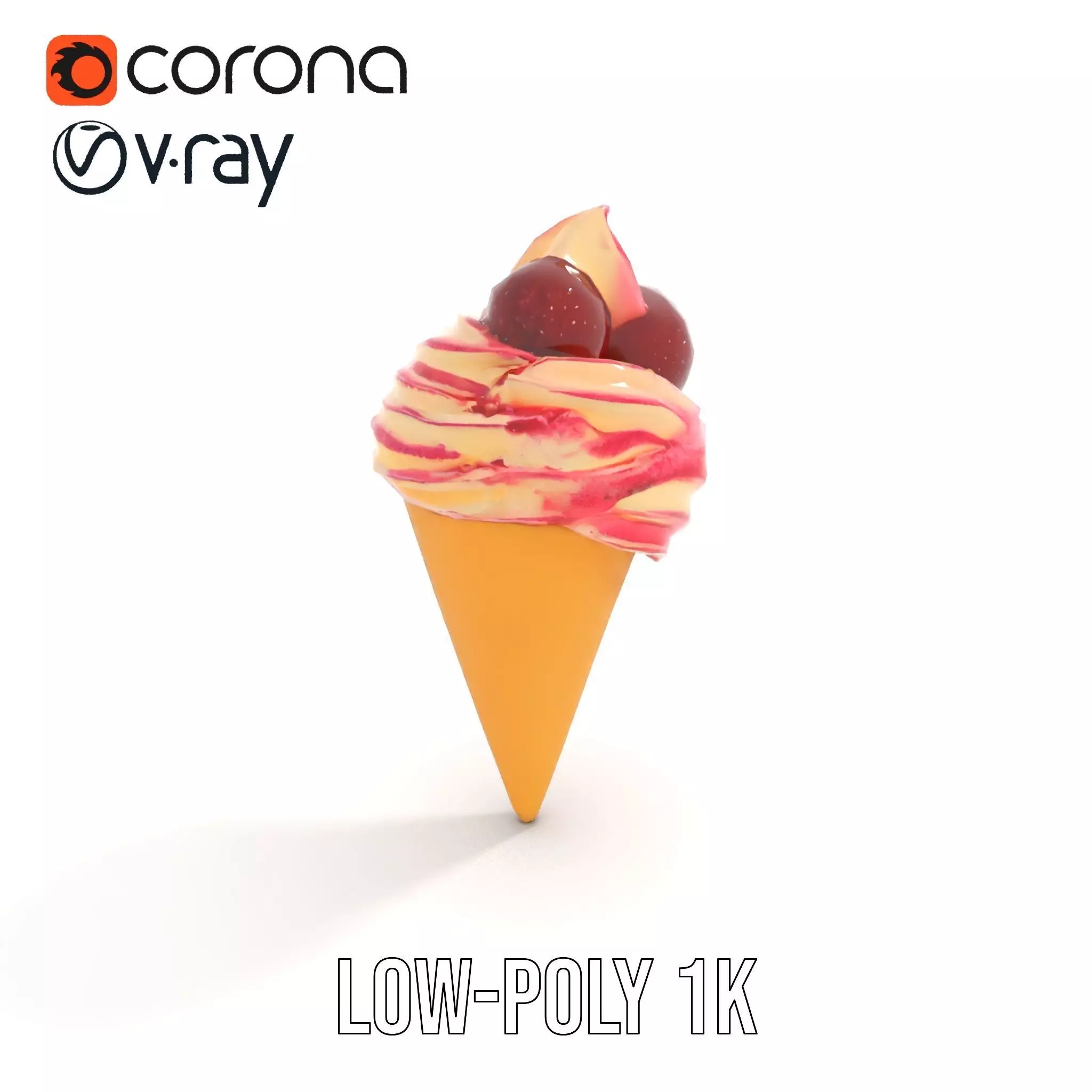 Strawberry Swirl Cone model pack Low-poly 3D model_10