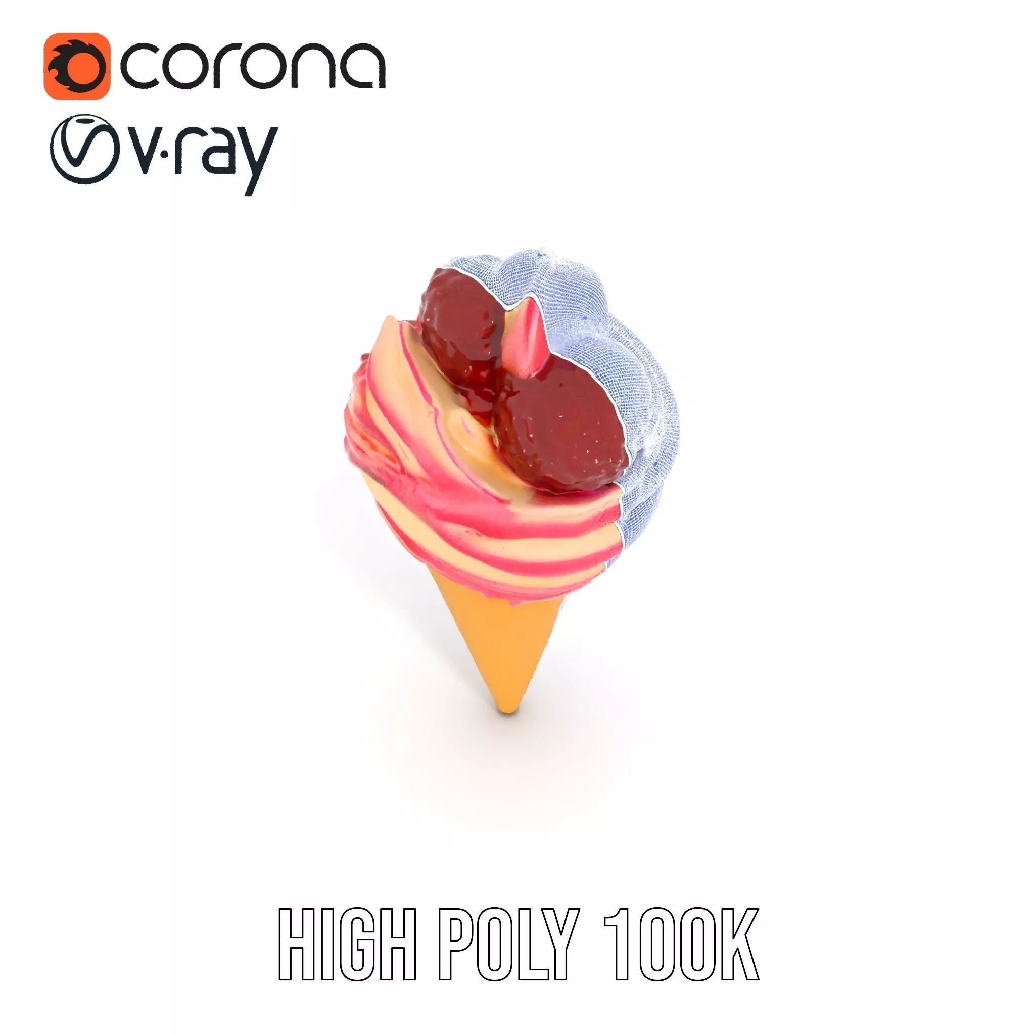 Strawberry Swirl Cone model pack Low-poly 3D model_29