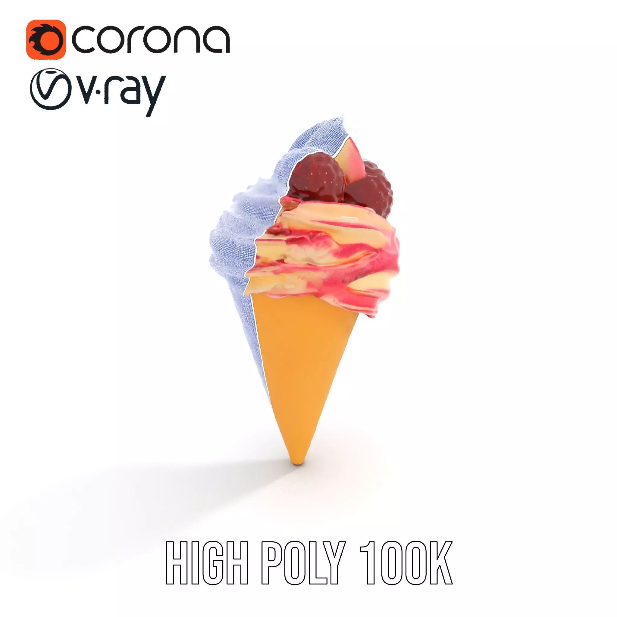 Strawberry Swirl Cone model pack Low-poly 3D model_34