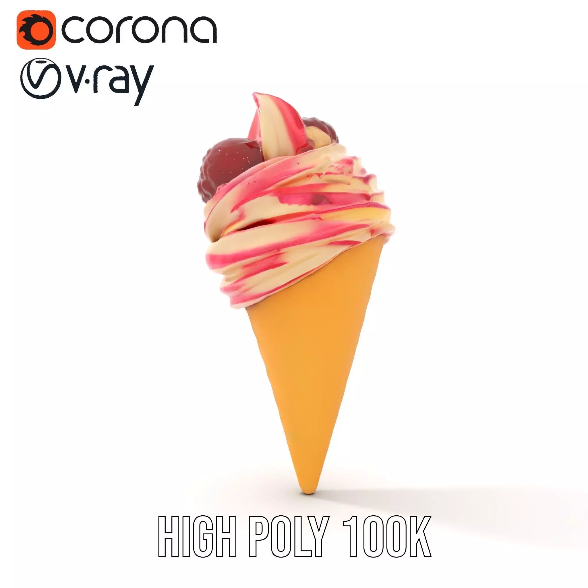 Strawberry Swirl Cone model pack Low-poly 3D model_33