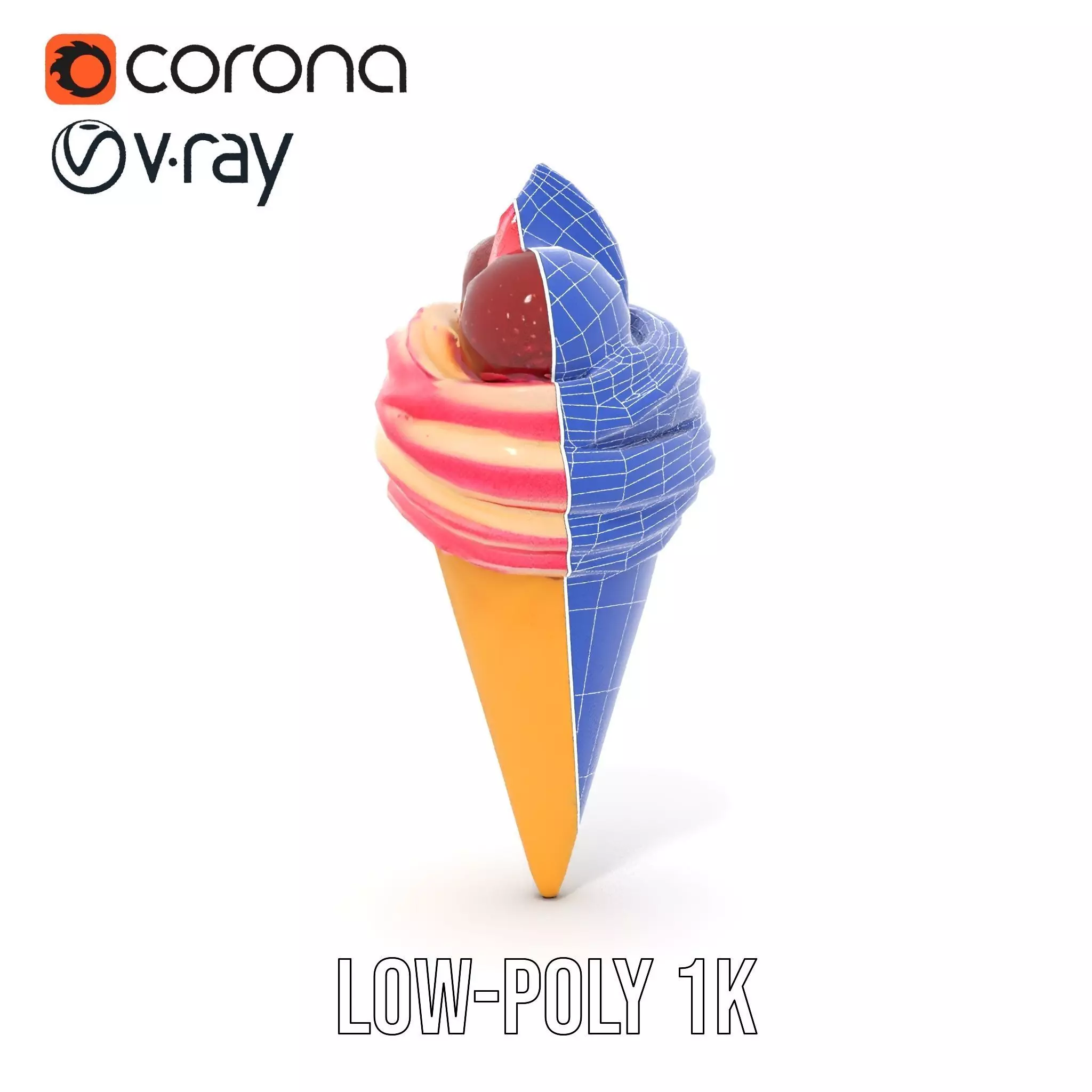 Strawberry Swirl Cone model pack Low-poly 3D model_22