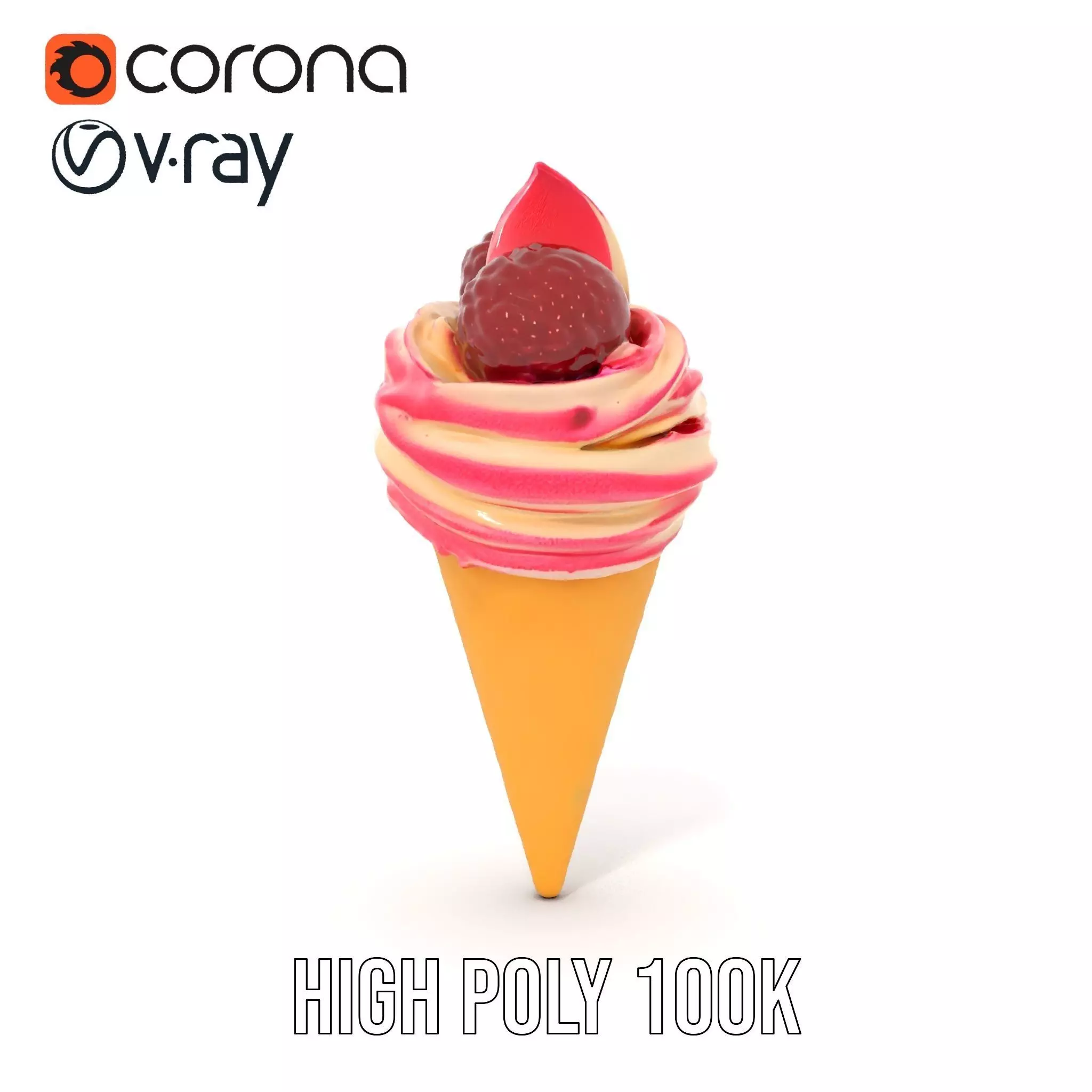 Strawberry Swirl Cone model pack Low-poly 3D model_26