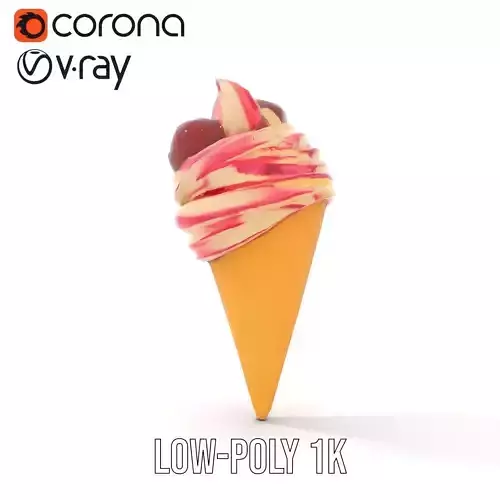 Strawberry Swirl Cone model pack Low-poly 3D model 7