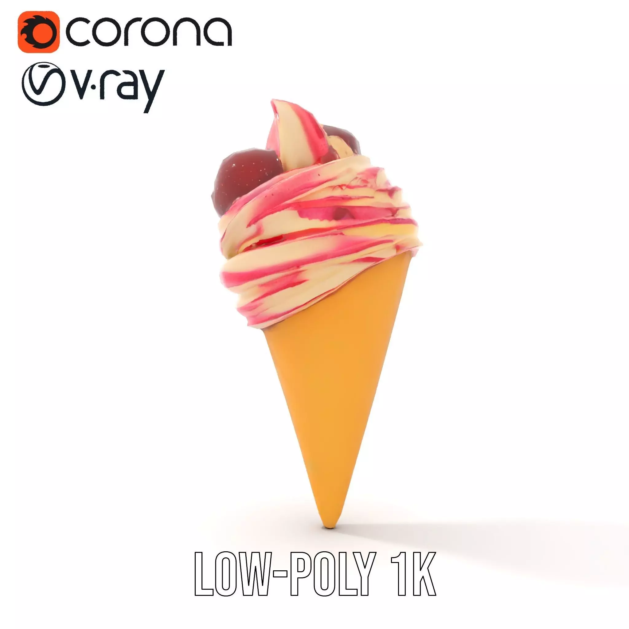 Strawberry Swirl Cone model pack Low-poly 3D model_8