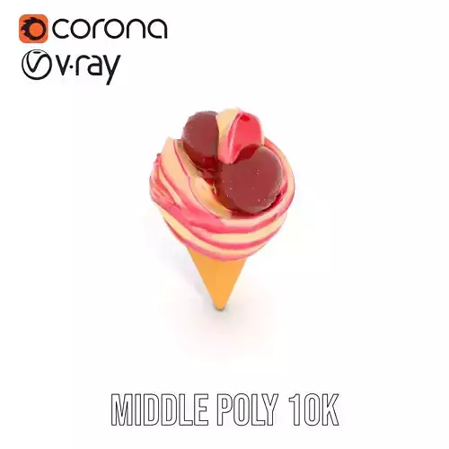 Strawberry Swirl Cone model pack Low-poly 3D model 6