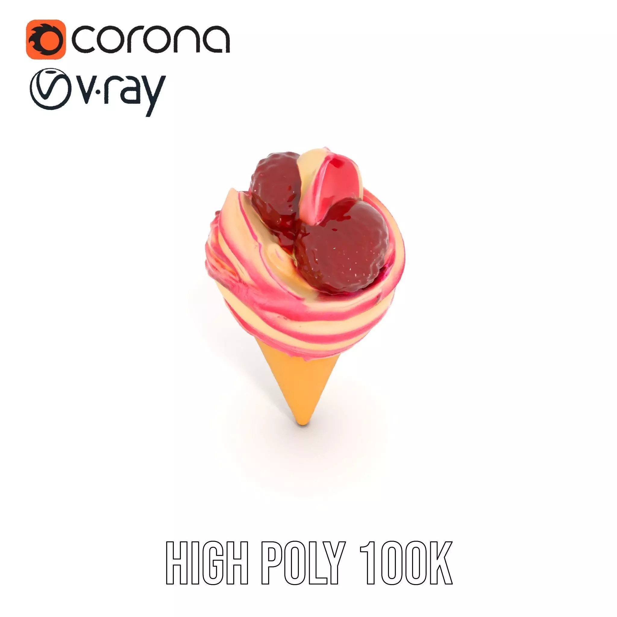 Strawberry Swirl Cone model pack Low-poly 3D model_23