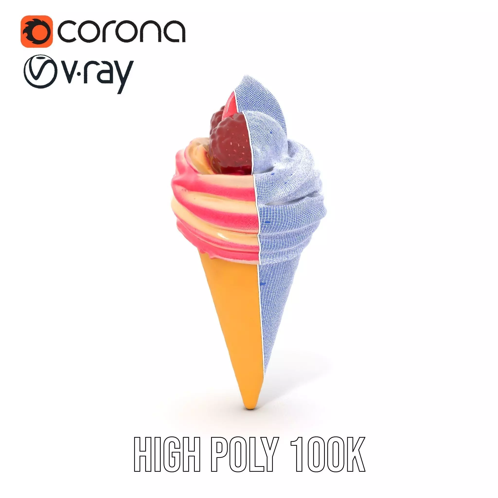 Strawberry Swirl Cone model pack Low-poly 3D model_35