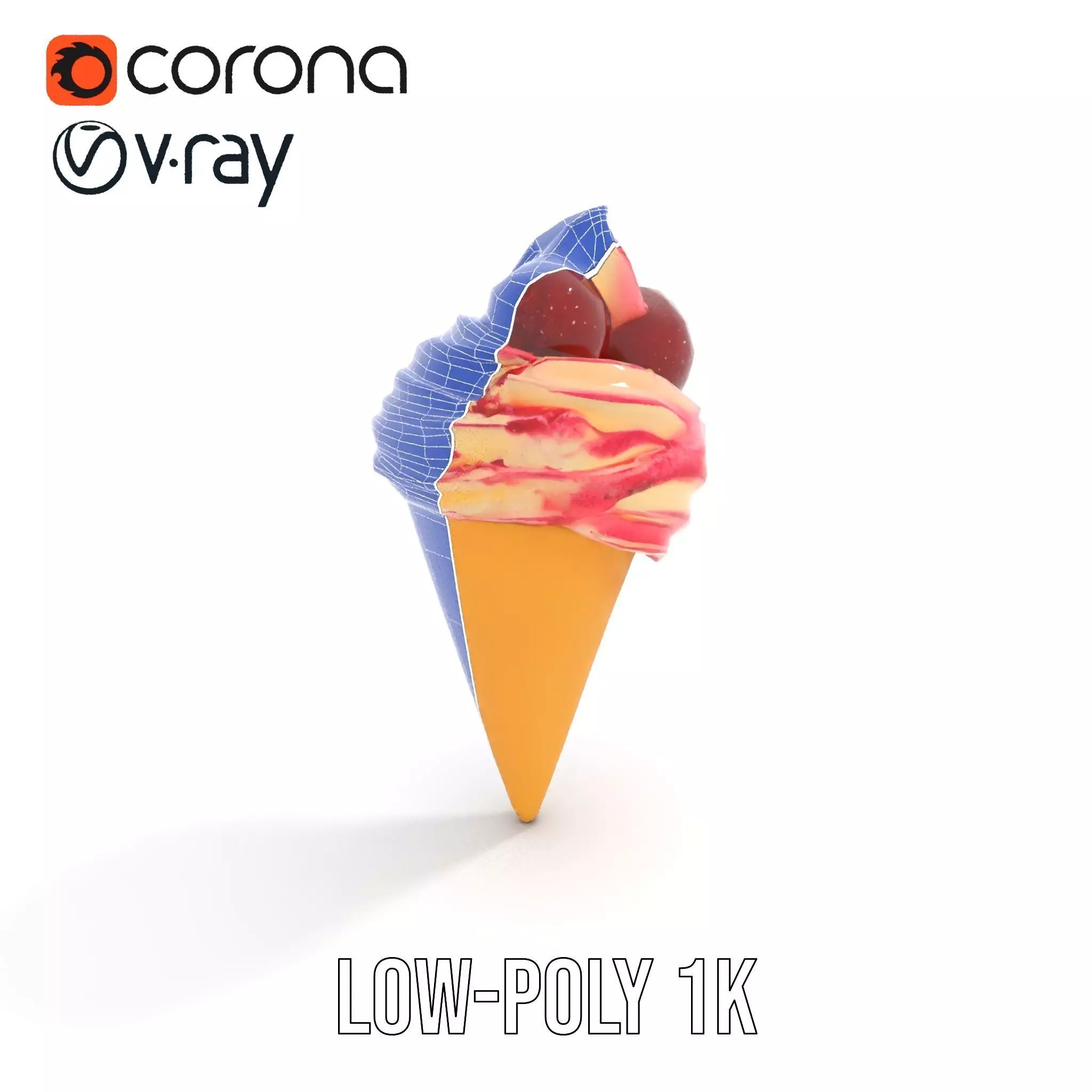 Strawberry Swirl Cone model pack Low-poly 3D model_31