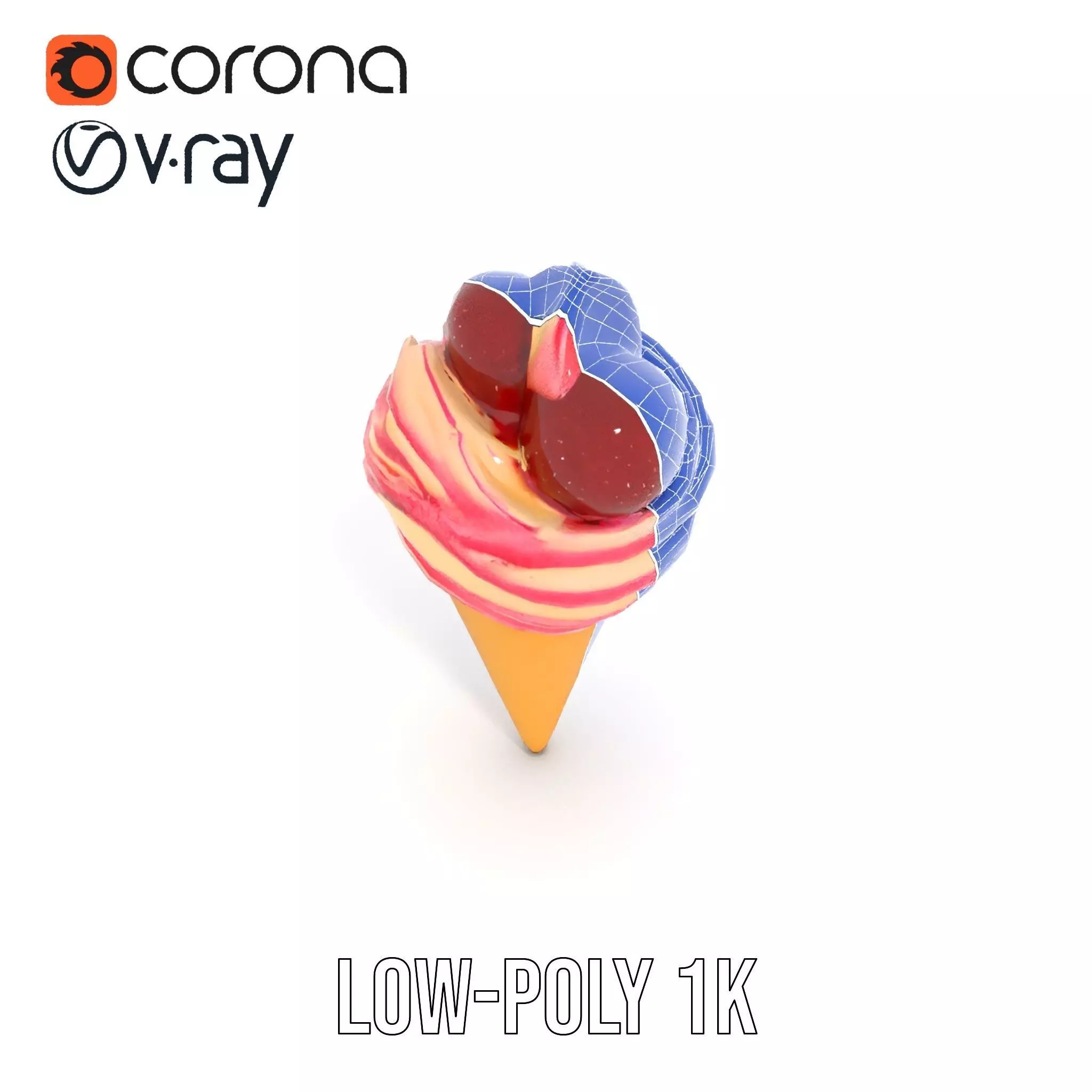 Strawberry Swirl Cone model pack Low-poly 3D model_25