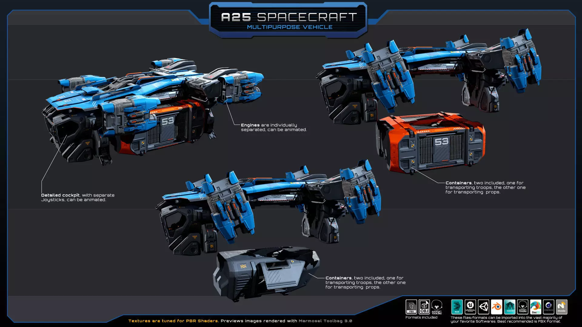 A25 Spacecraft - Multipurpose  Low-poly 3D model_7