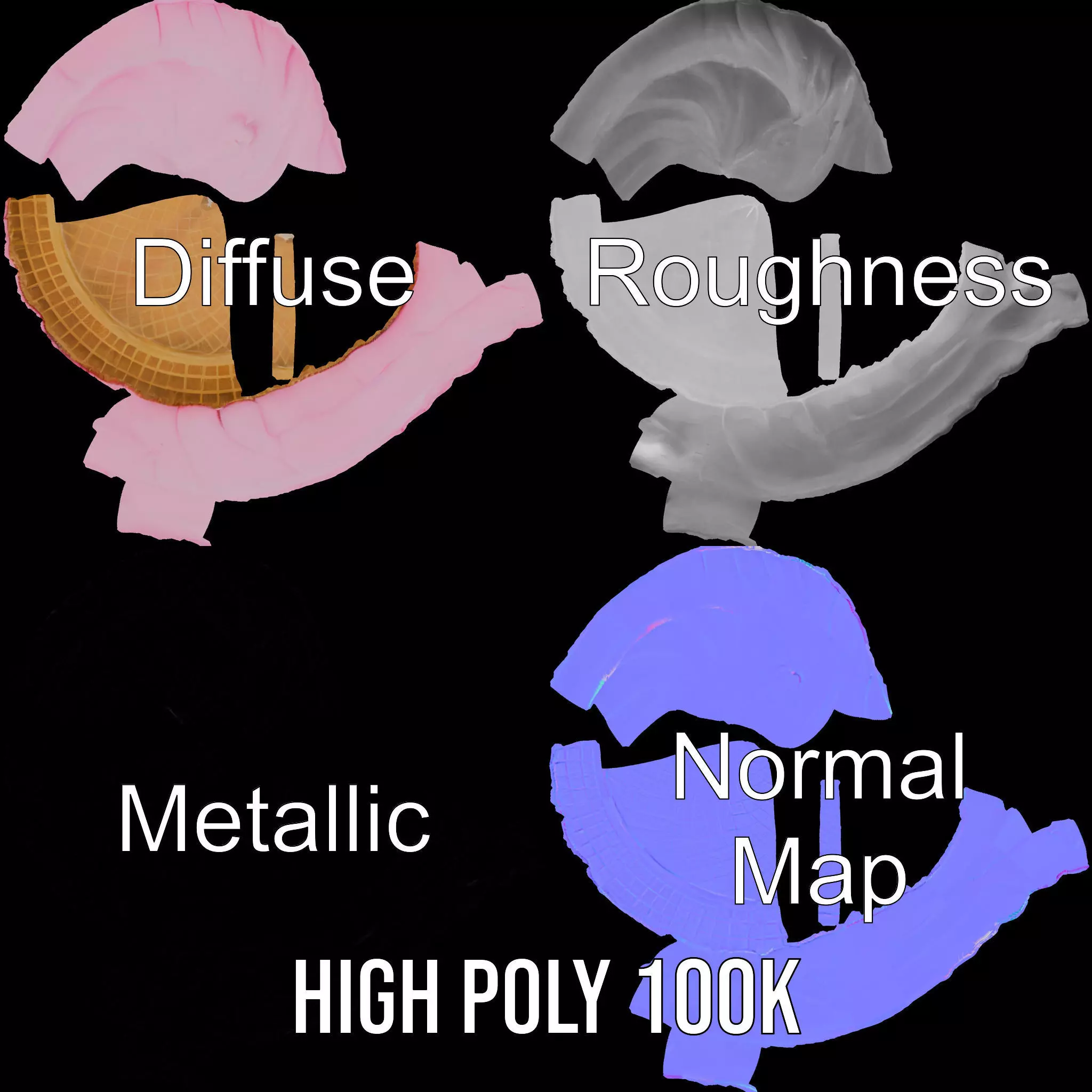 Strawberry Ice Cream Cone model pack Low-poly 3D model_4