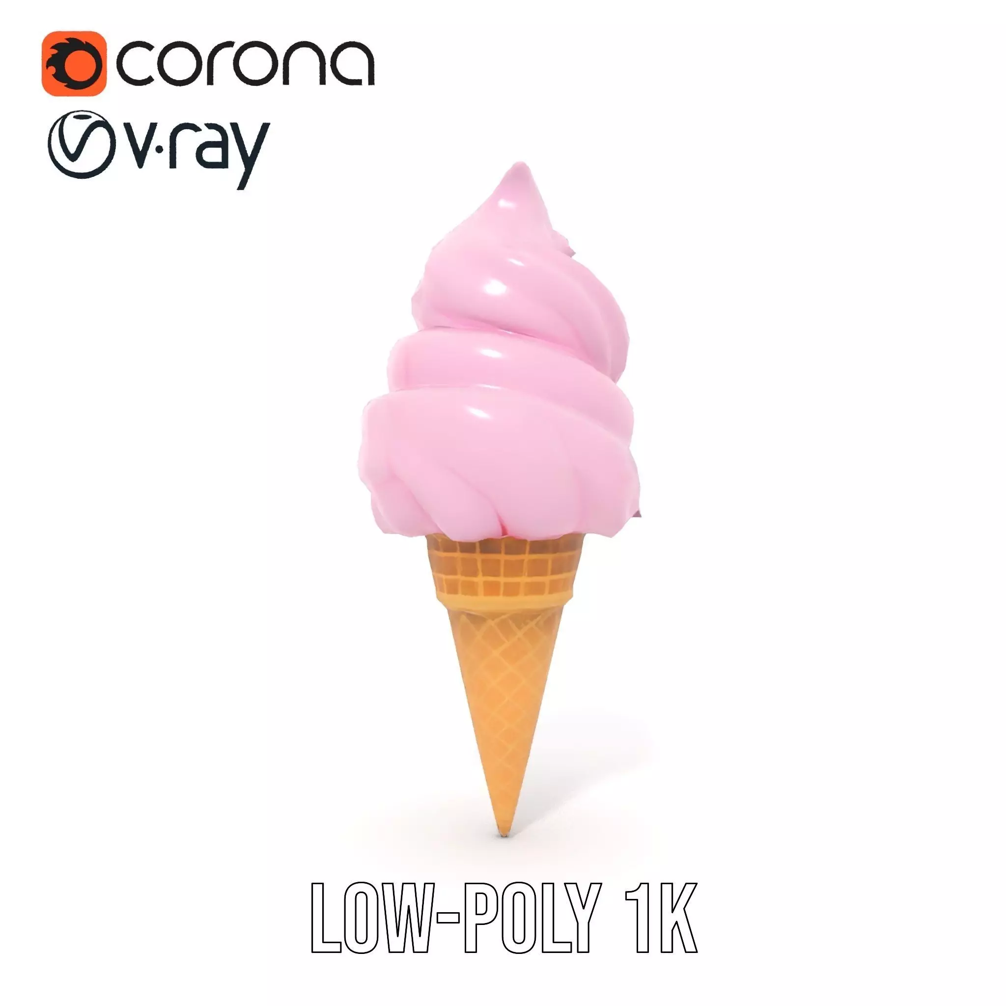 Strawberry Ice Cream Cone model pack Low-poly 3D model_26