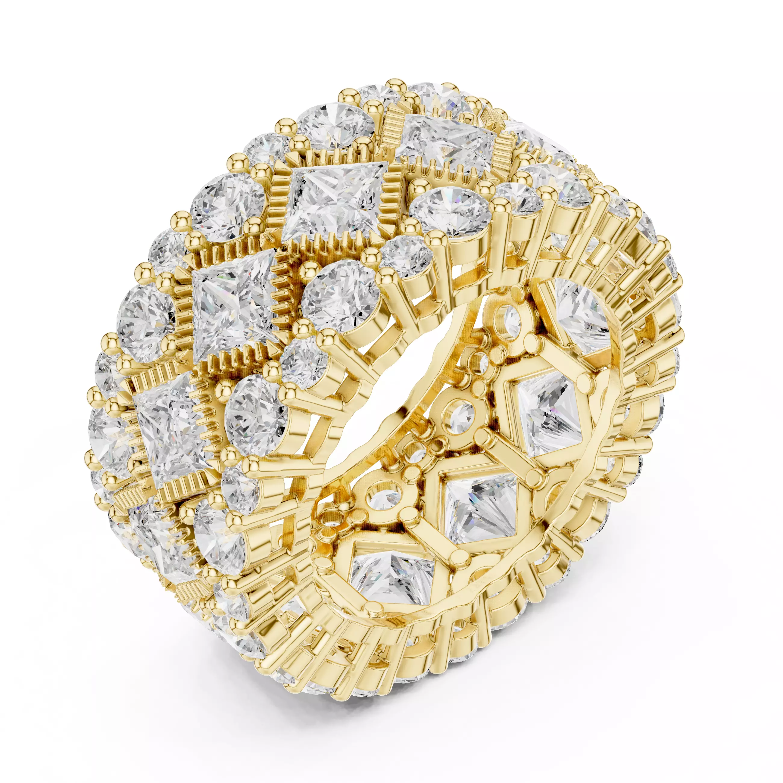 11mm Wide Full Eternity Princess Cut Stone Wedding Band Video 3D print model_7