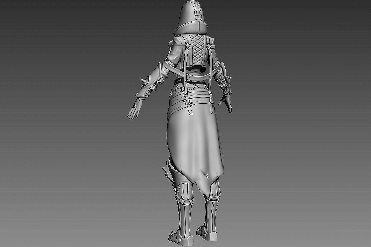 Fantasy Female Character 2 A-pose 3D model_4