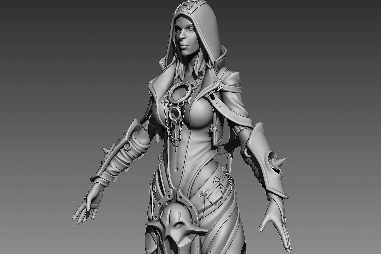 Fantasy Female Character 2 A-pose 3D model_3