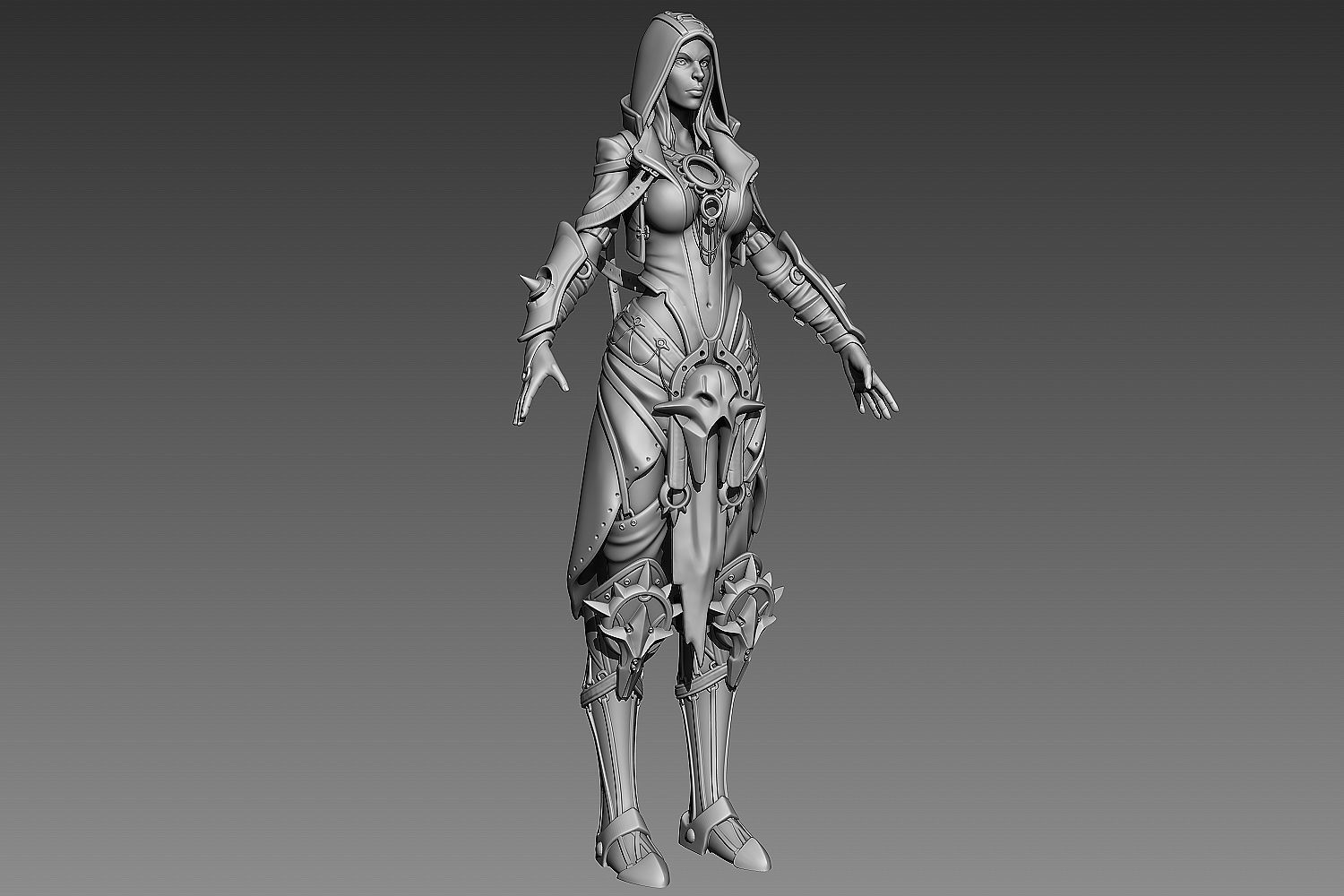 Fantasy Female Character 2 A-pose 3D model_1