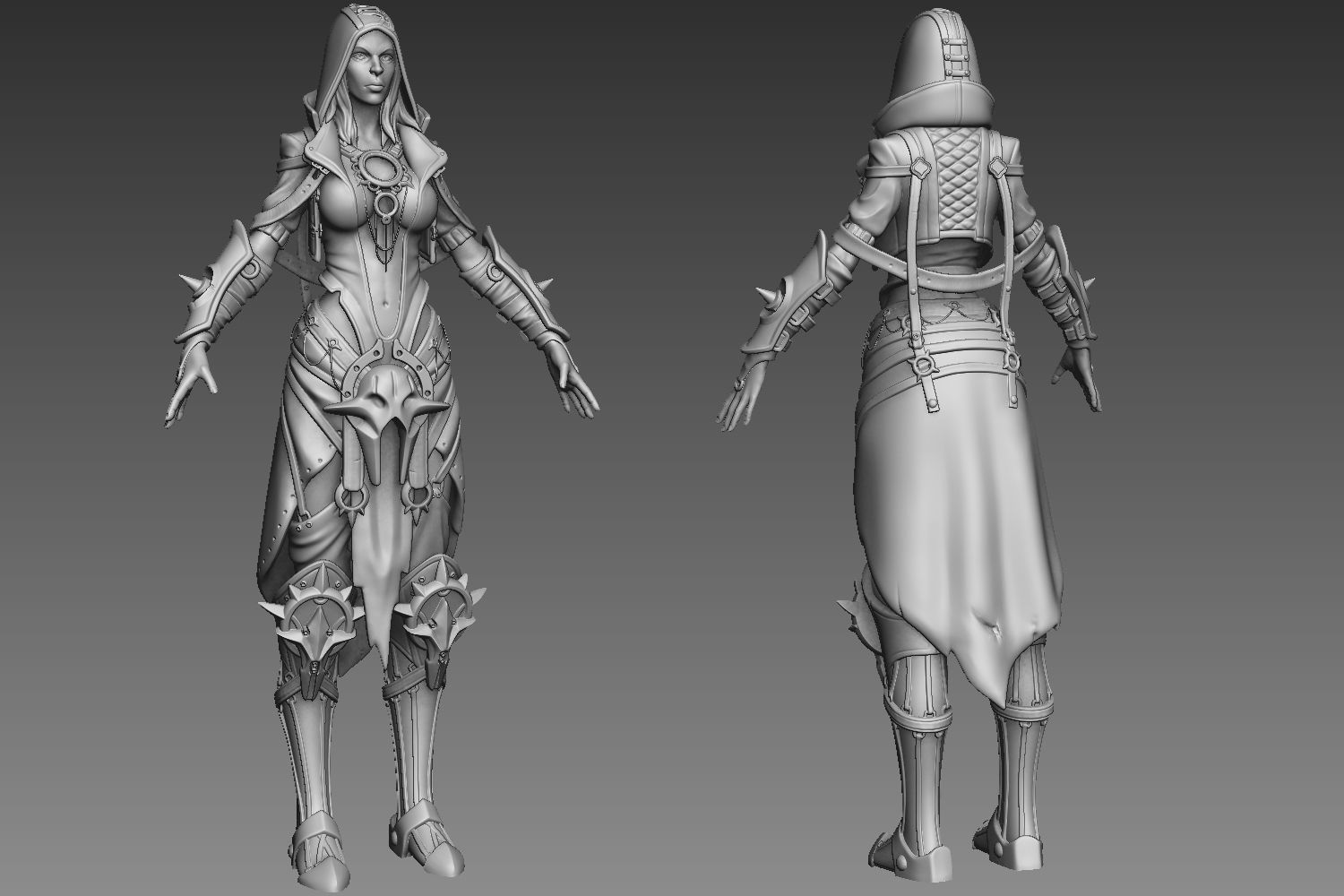 Fantasy Female Character 2 A-pose 3D model_8
