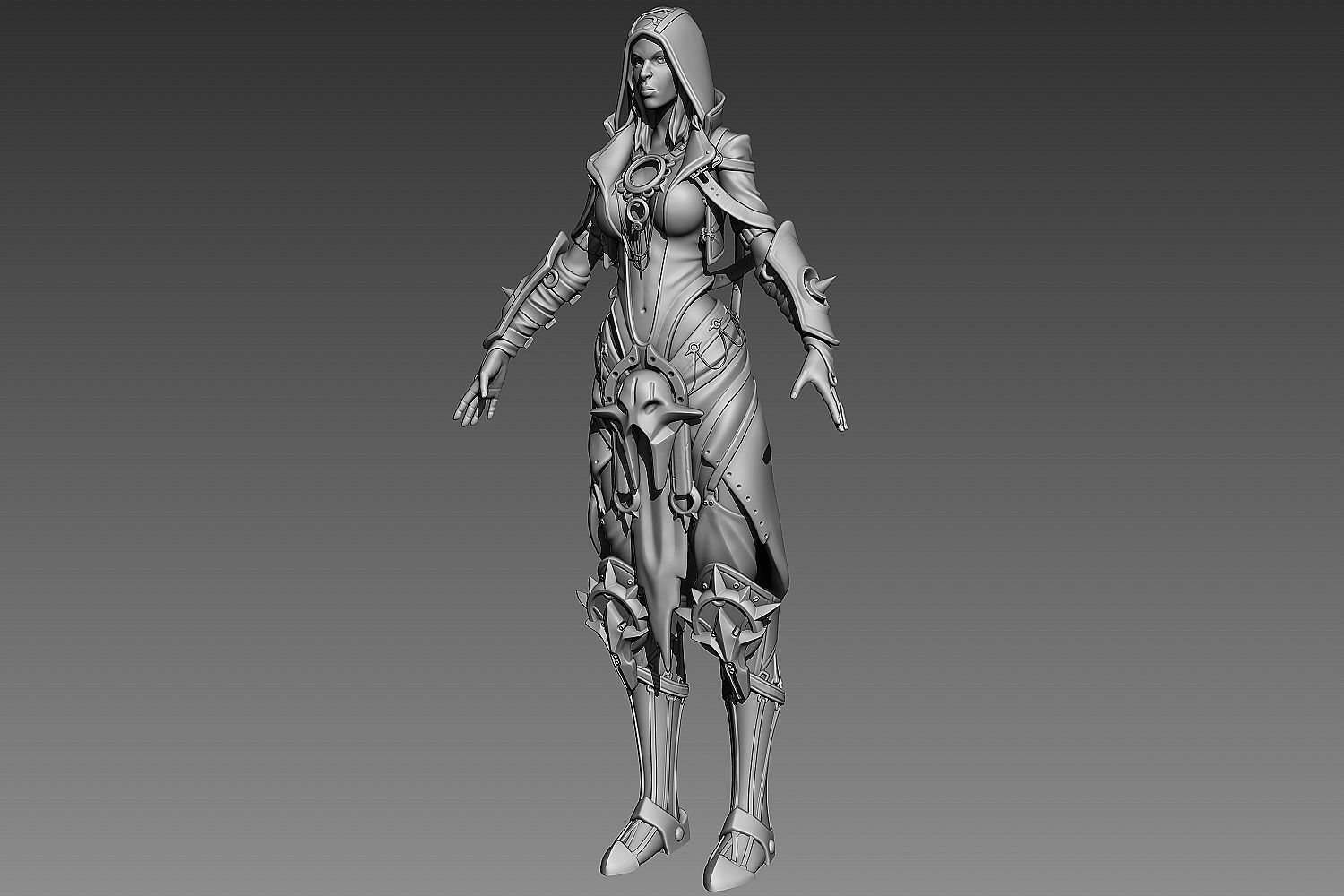 Fantasy Female Character 2 A-pose 3D model_2
