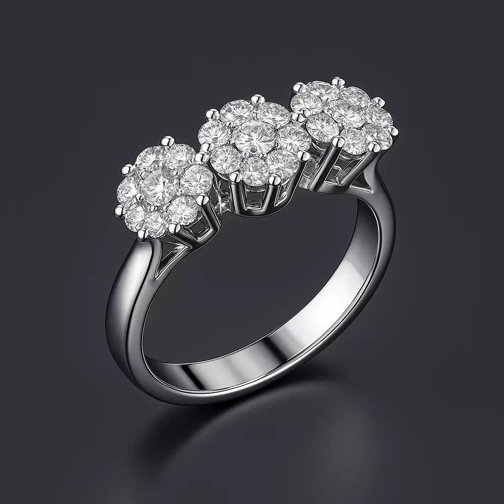 3D White Gold Diamond Ring Flower Cluster Engagement Ring 3D print model