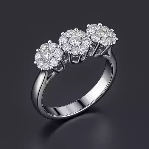 3D White Gold Diamond Ring Flower Cluster Engagement Ring 