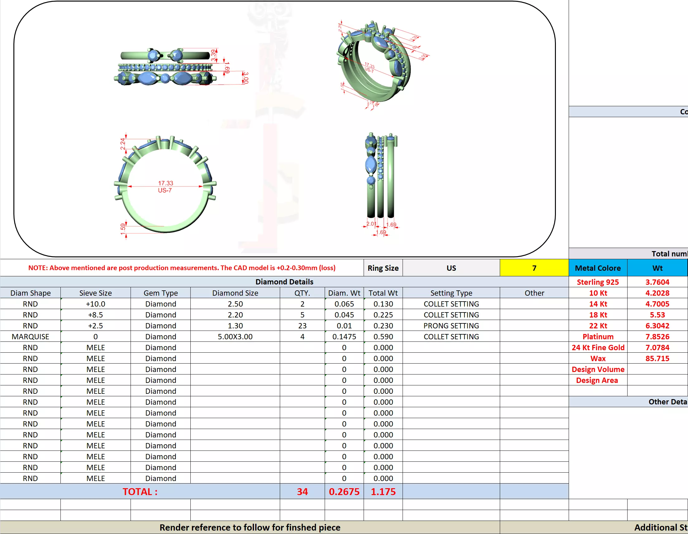 3 PCS Marquise Cut Diamond Wedding Band Set of 3 3DM STL Video 3D print model_13