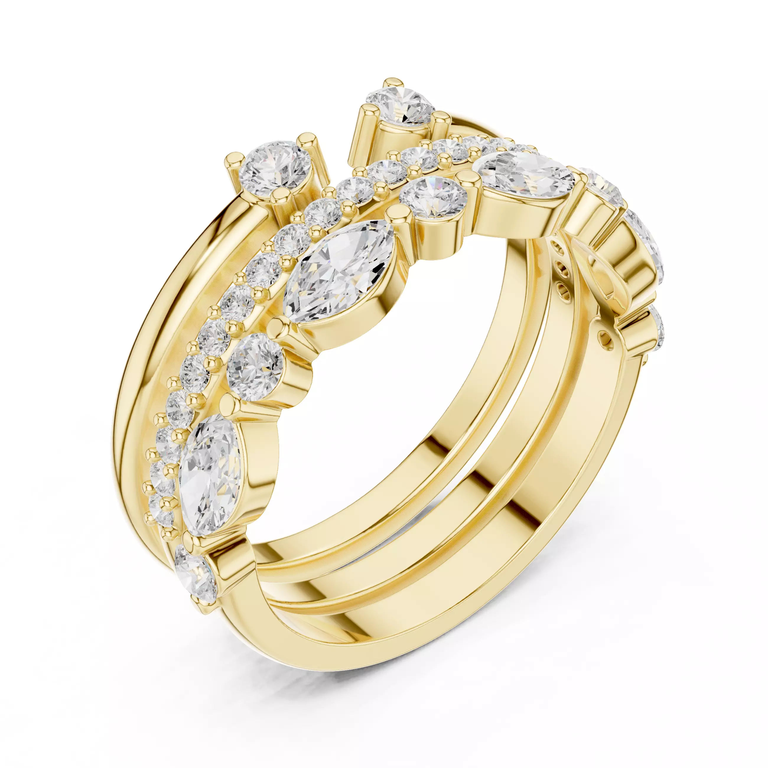 3 PCS Marquise Cut Diamond Wedding Band Set of 3 3DM STL Video 3D print model_7