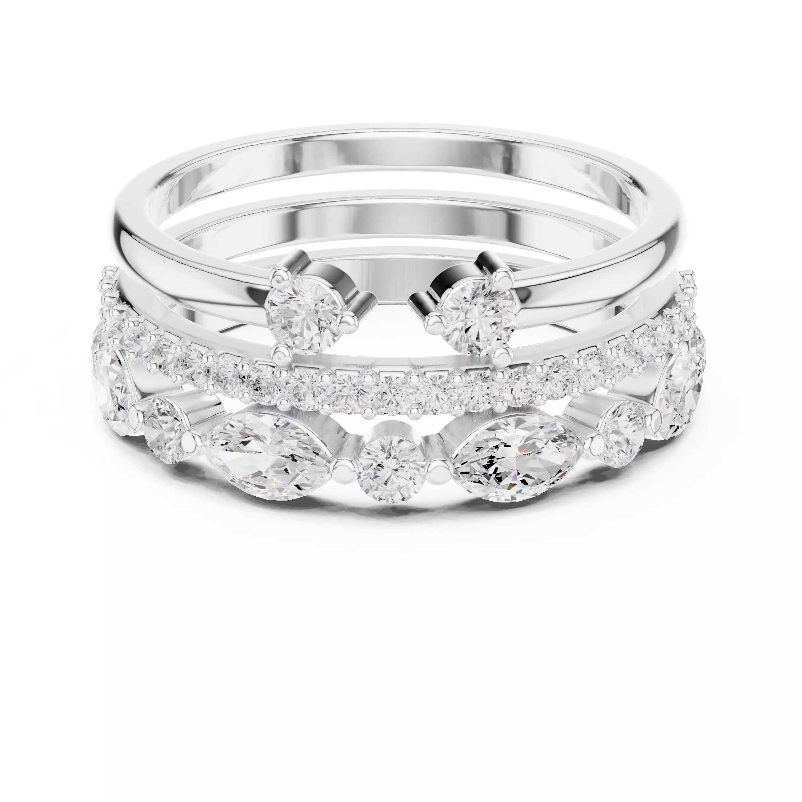 3 PCS Marquise Cut Diamond Wedding Band Set of 3 3DM STL Video 3D print model_2