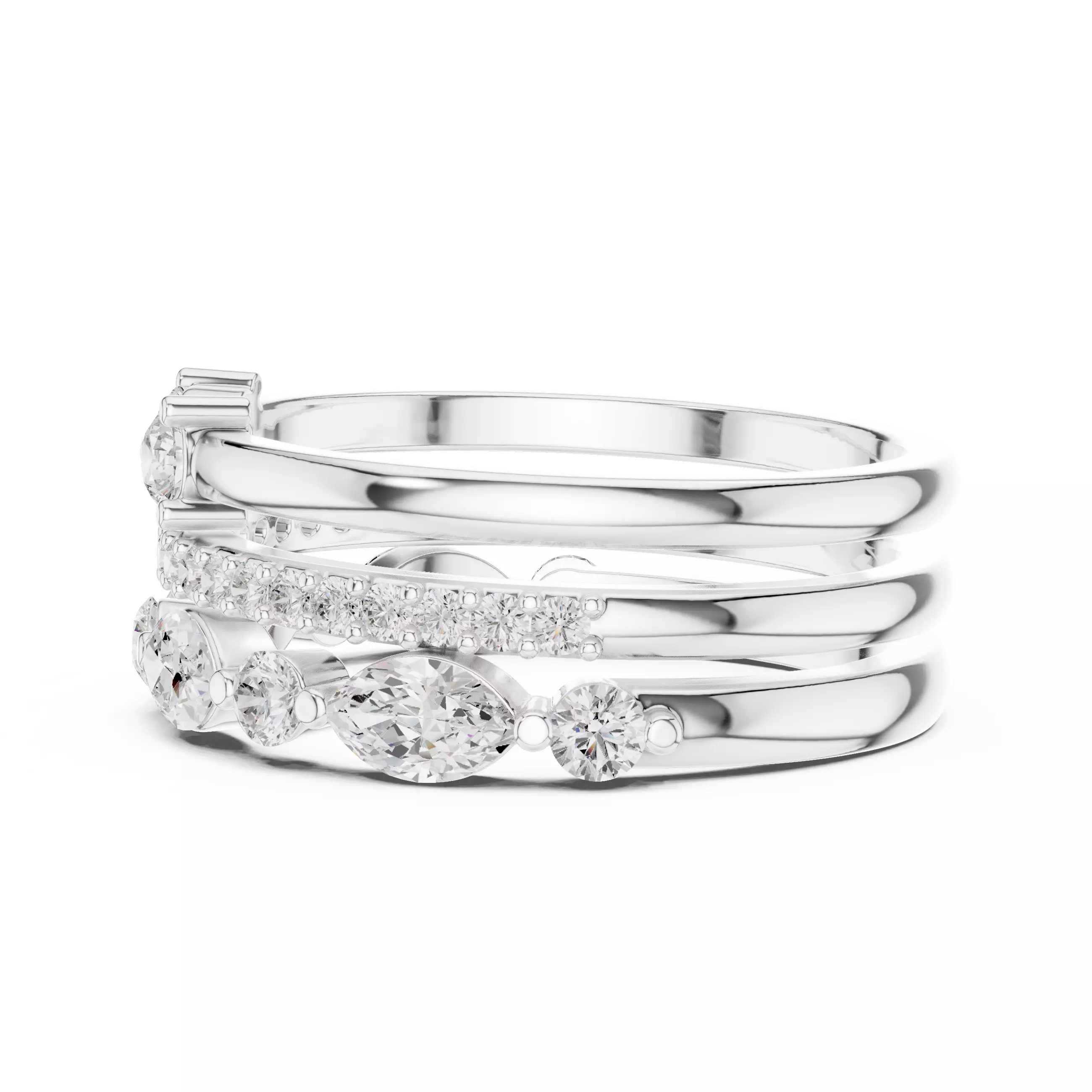 3 PCS Marquise Cut Diamond Wedding Band Set of 3 3DM STL Video 3D print model_11