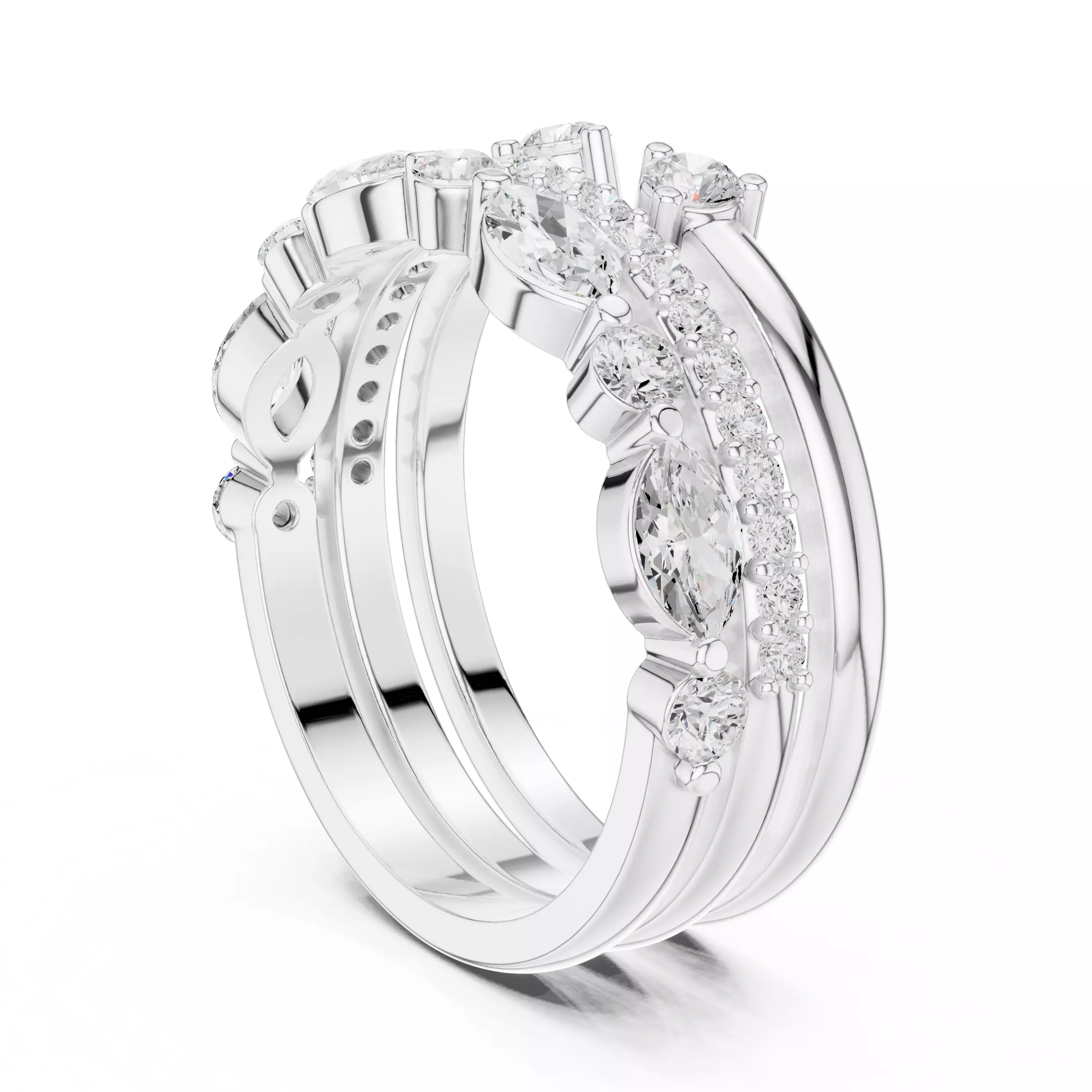 3 PCS Marquise Cut Diamond Wedding Band Set of 3 3DM STL Video 3D print model_9