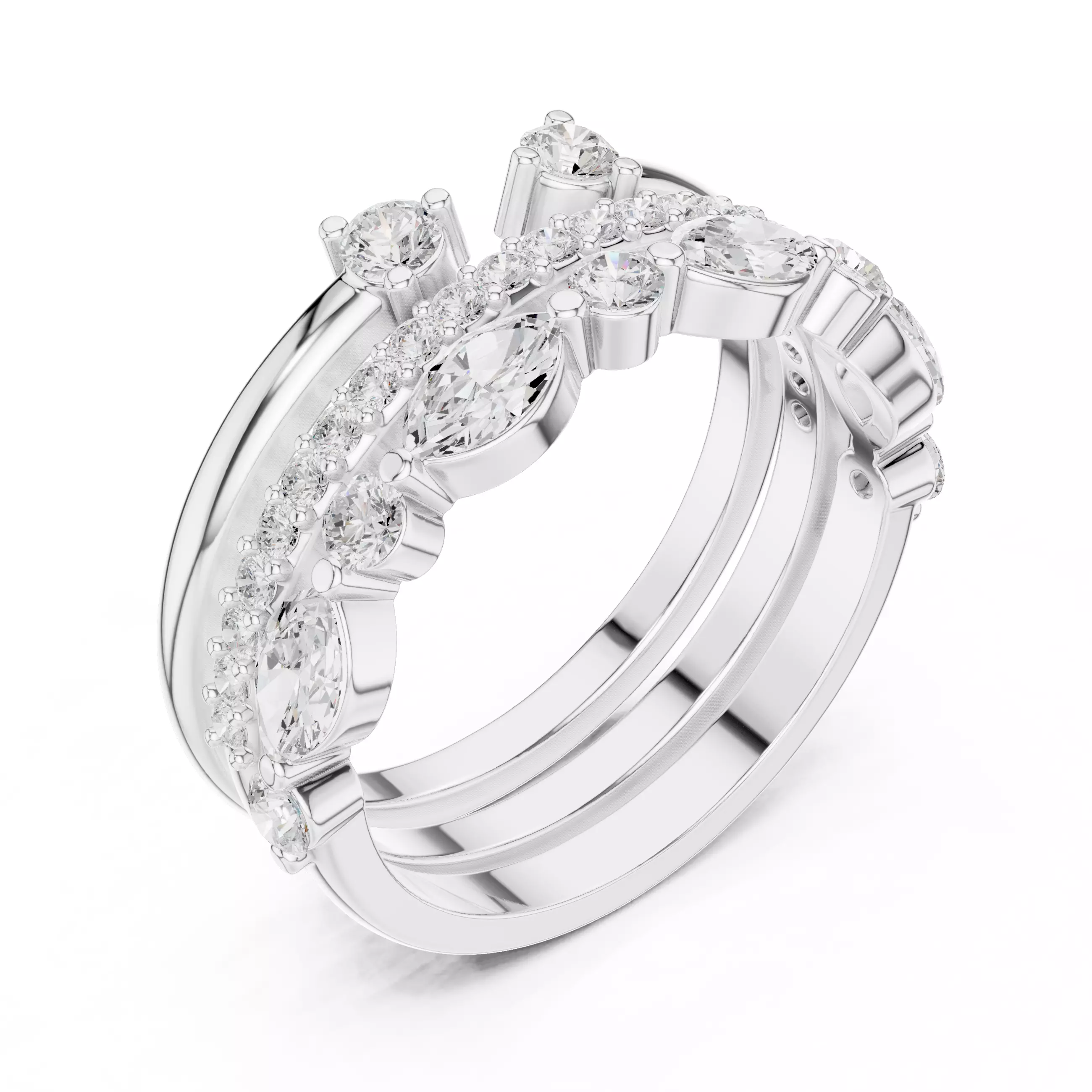 3 PCS Marquise Cut Diamond Wedding Band Set of 3 3DM STL Video 3D print model_10