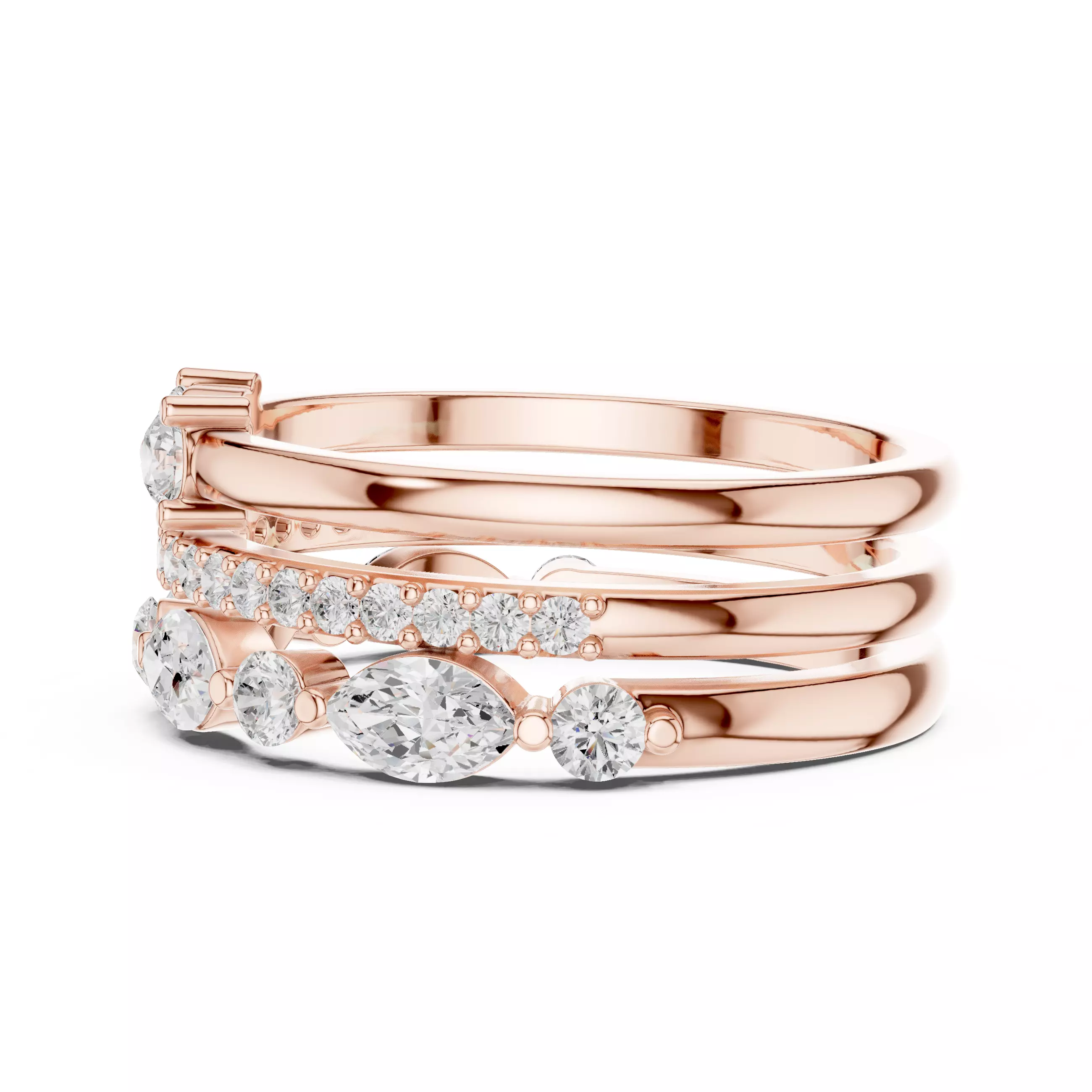 3 PCS Marquise Cut Diamond Wedding Band Set of 3 3DM STL Video 3D print model_5