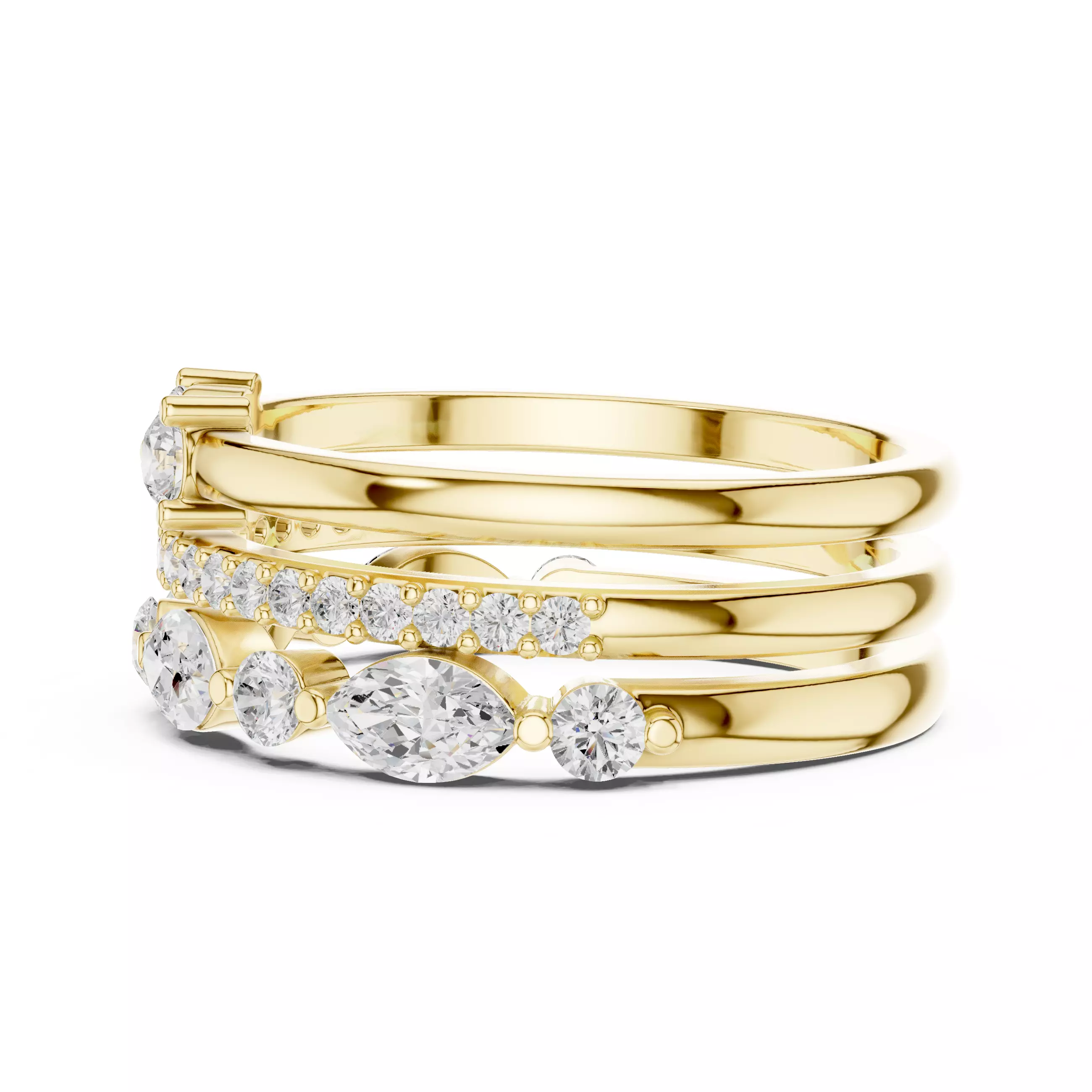 3 PCS Marquise Cut Diamond Wedding Band Set of 3 3DM STL Video 3D print model_8