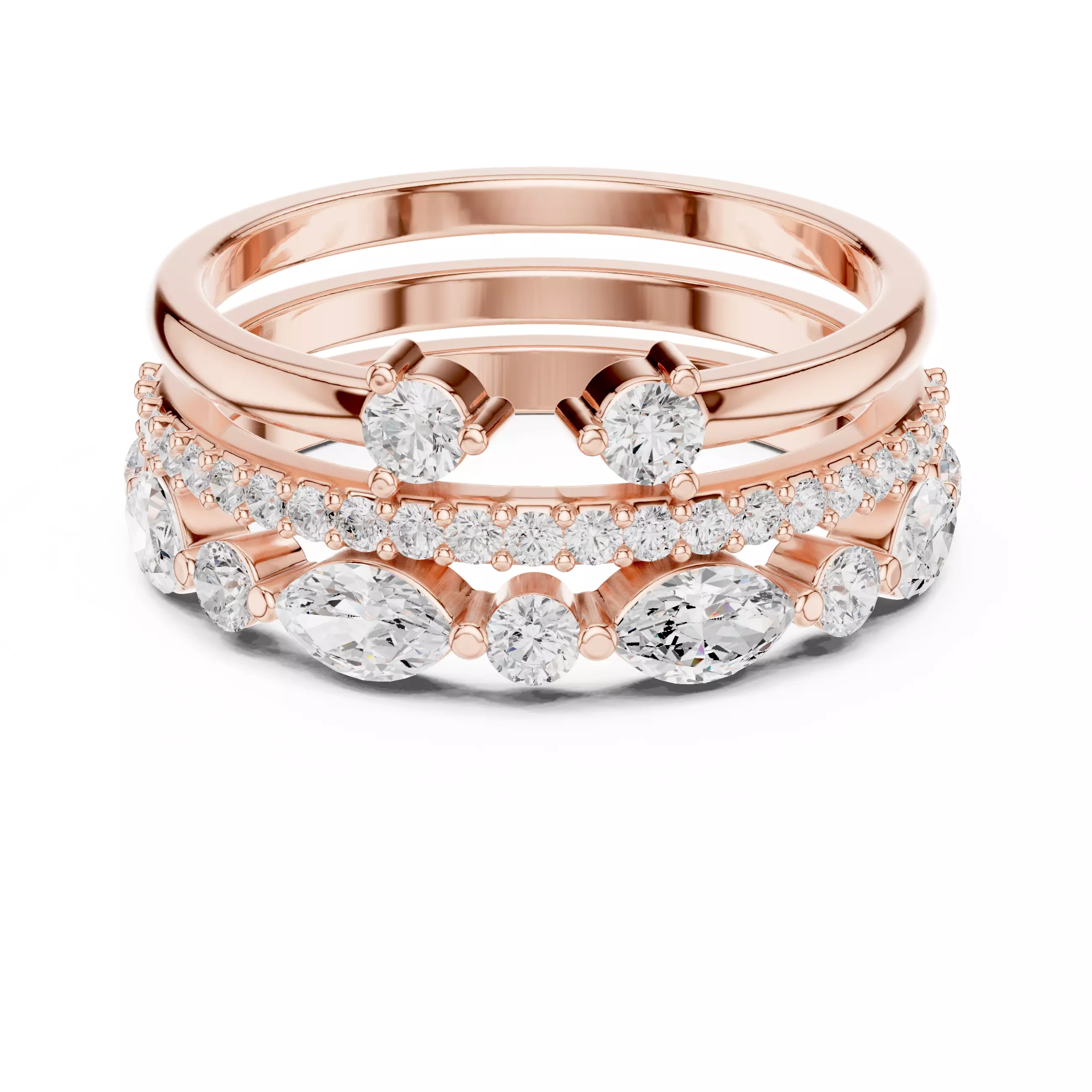 3 PCS Marquise Cut Diamond Wedding Band Set of 3 3DM STL Video 3D print model_0