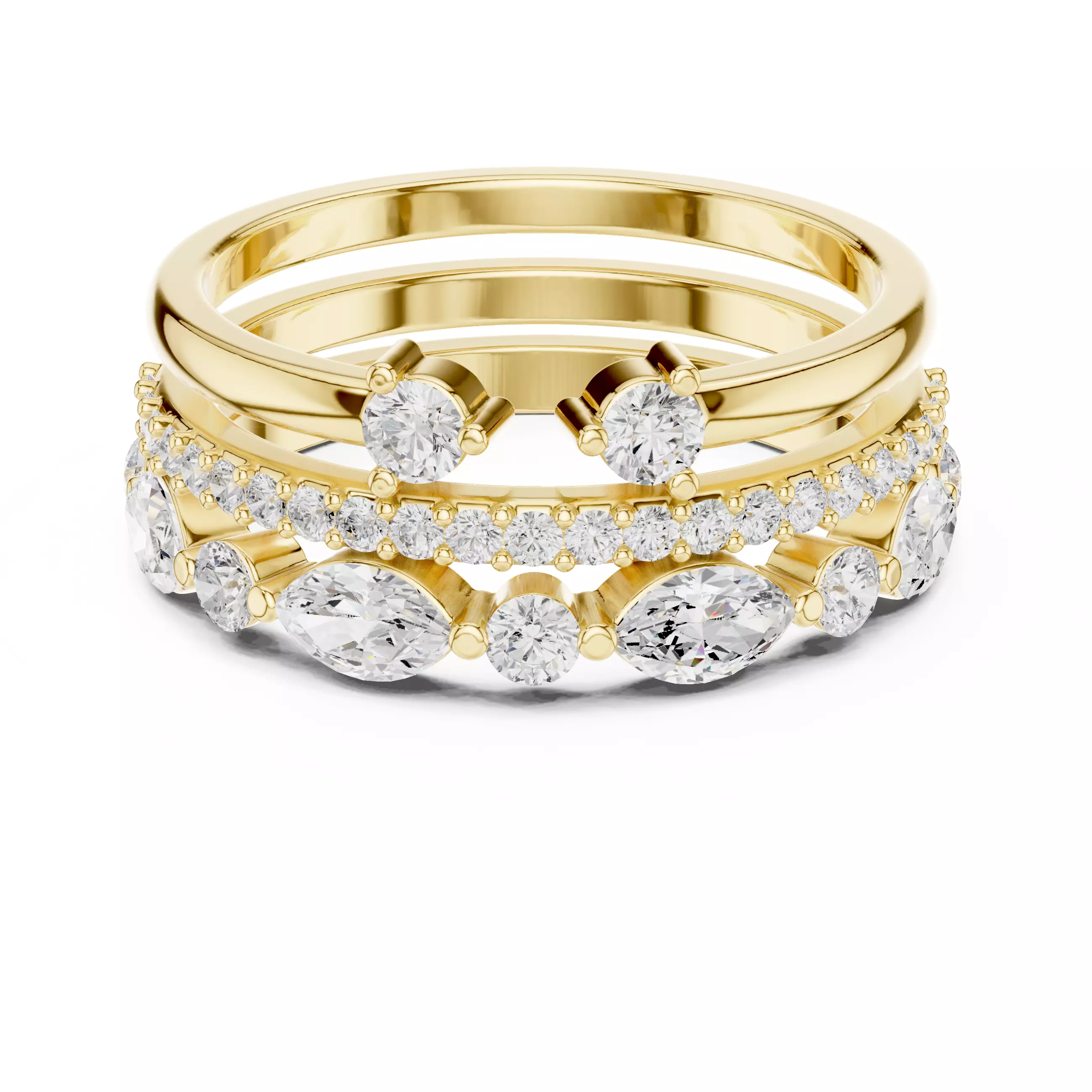 3 PCS Marquise Cut Diamond Wedding Band Set of 3 3DM STL Video 3D print model_1