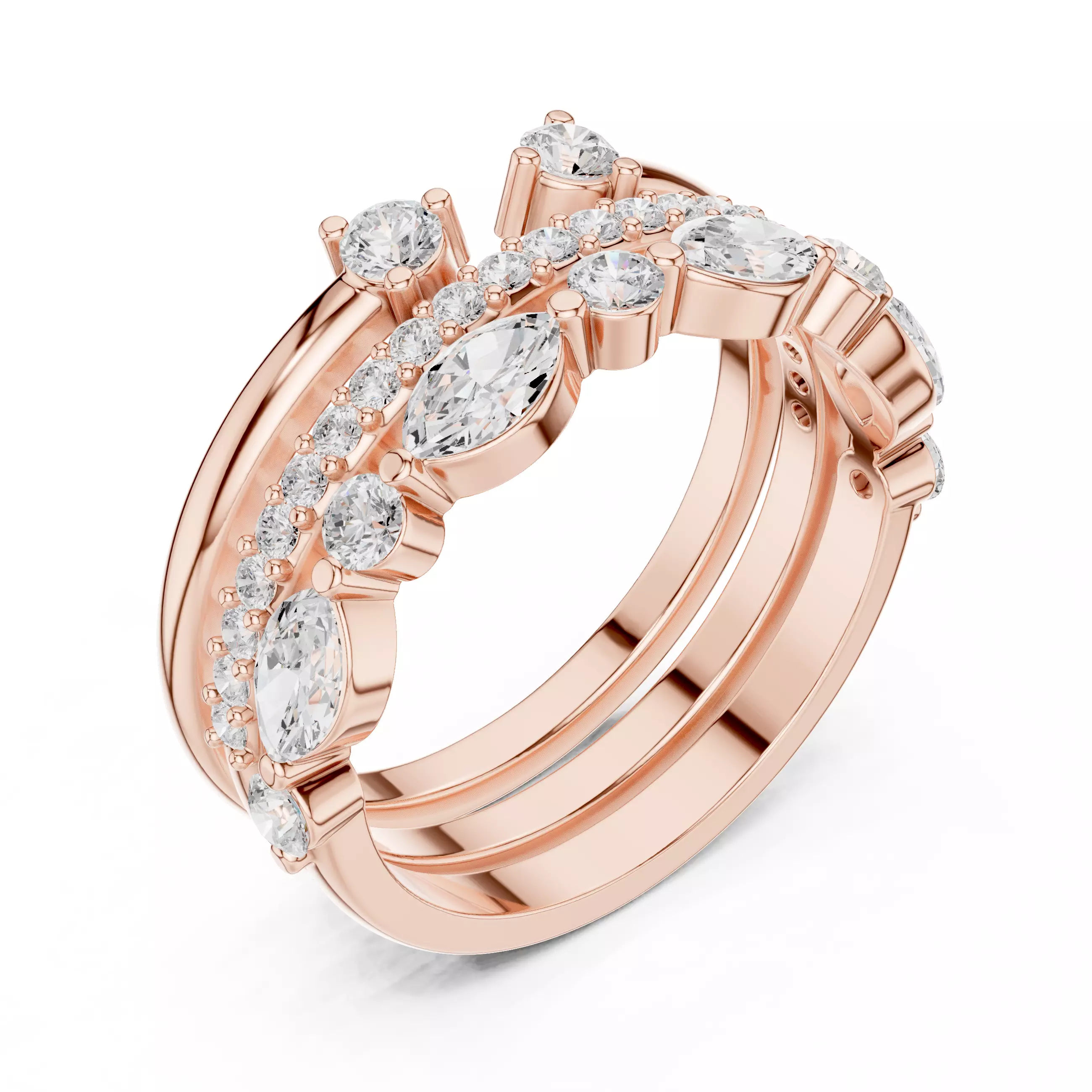 3 PCS Marquise Cut Diamond Wedding Band Set of 3 3DM STL Video 3D print model_4