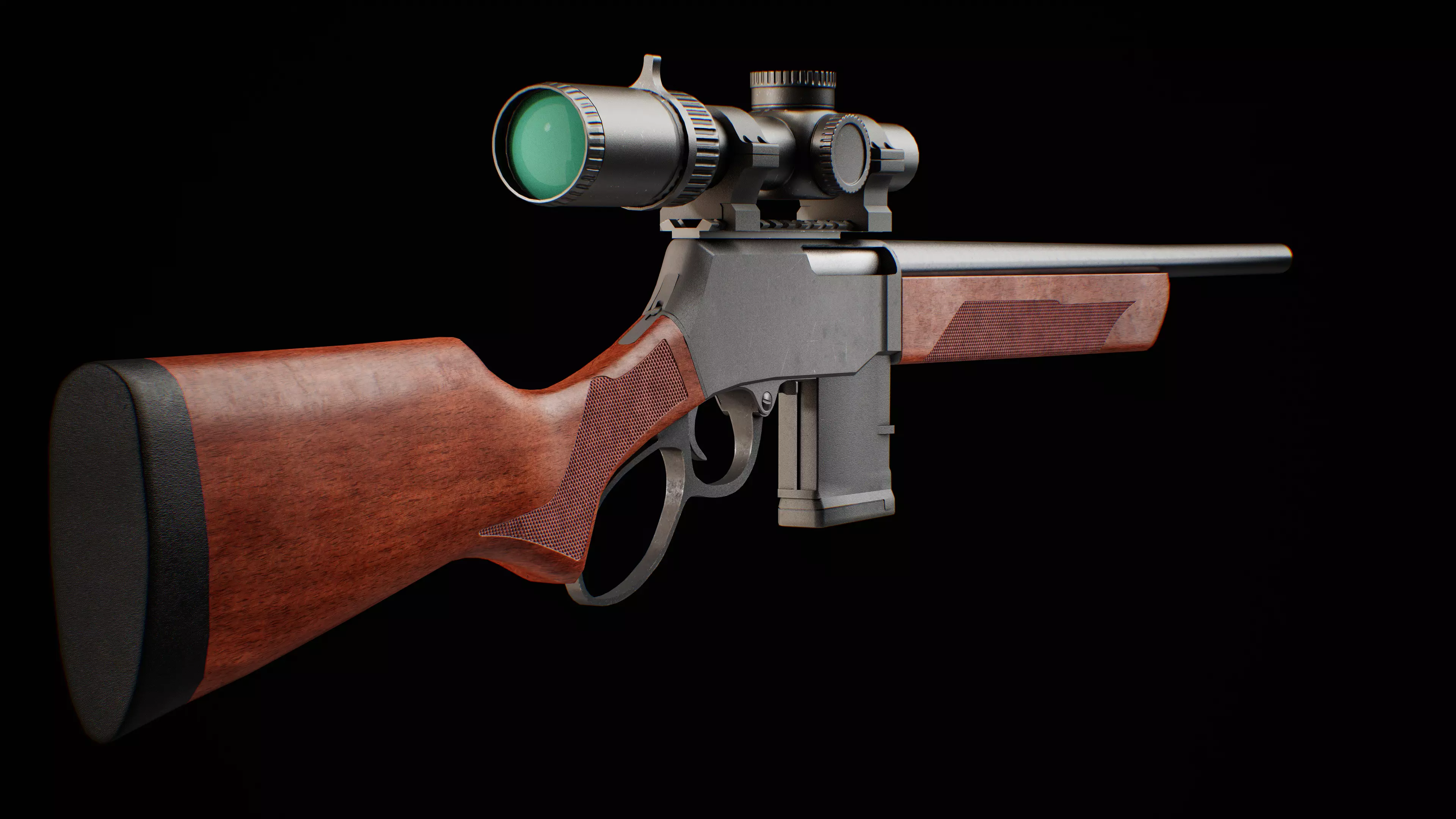 henry supreme lever action rifle with scope Low-poly 3D model_1