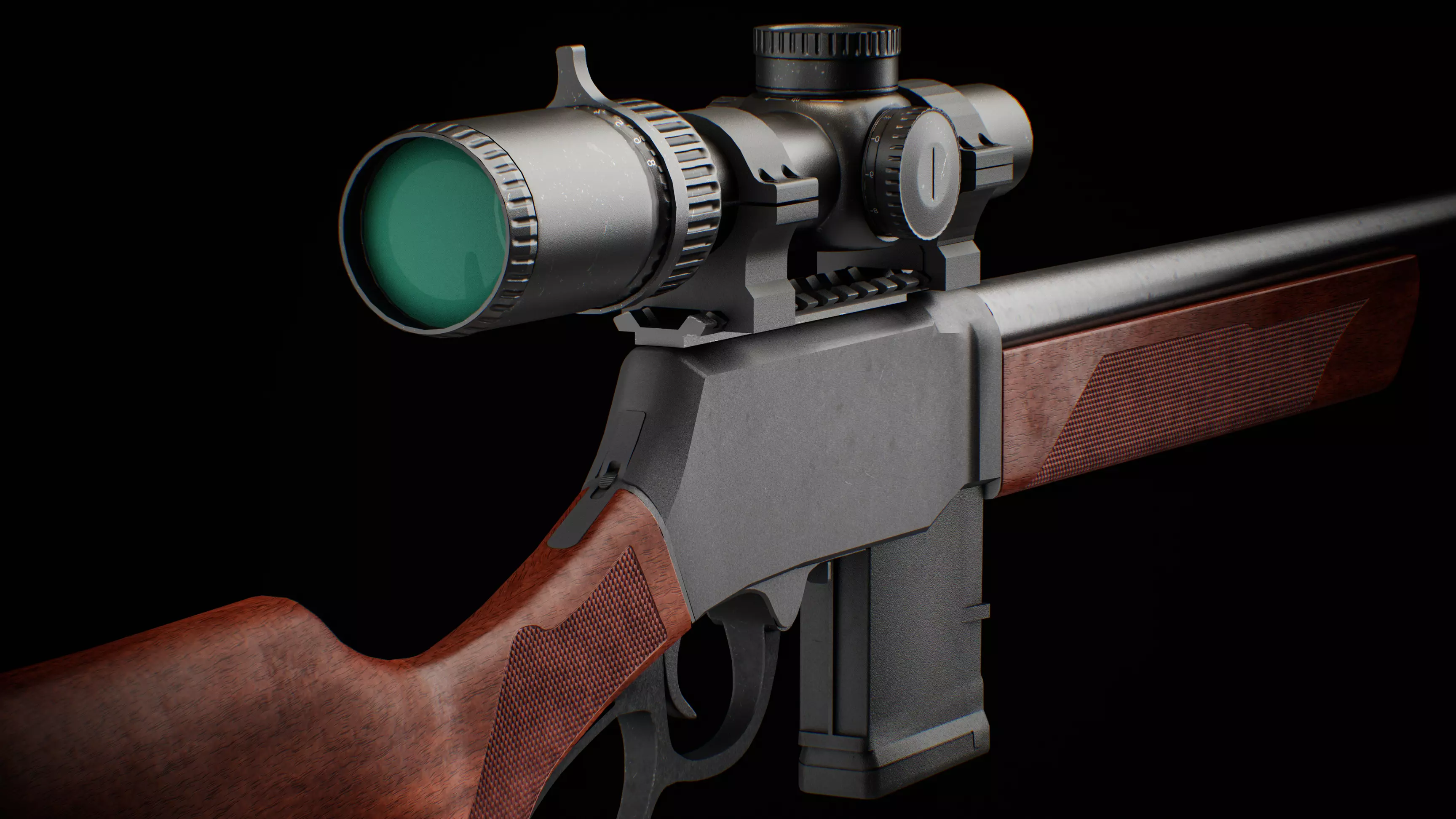 henry supreme lever action rifle with scope Low-poly 3D model_9