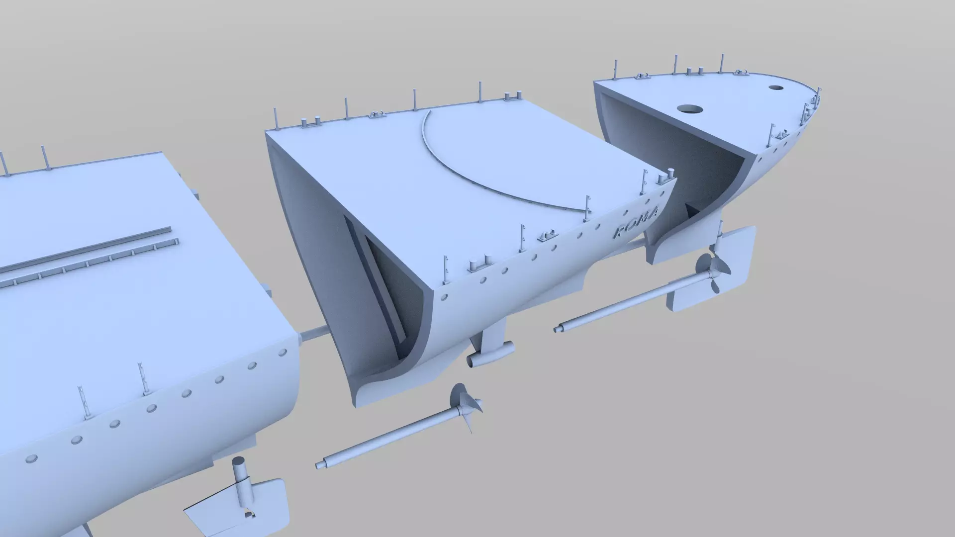 Battleship RN Roma Hull - Commercial license - 1-200 scale 3D print model_14