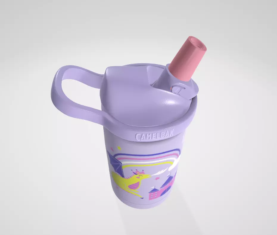Kids Bite Valve Straw Insulated Stainless Steel Water Bottle Low-poly 3D model_6