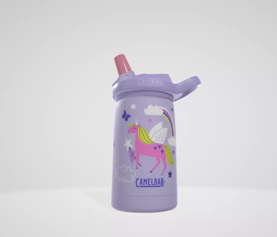 Kids Bite Valve Straw Insulated Stainless Steel Water Bottle Low-poly 3D model_10
