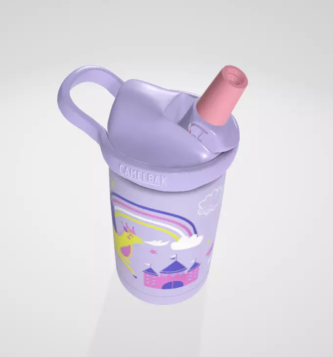 Kids Bite Valve Straw Insulated Stainless Steel Water Bottle Low-poly 3D model_5