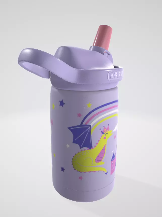 Kids Bite Valve Straw Insulated Stainless Steel Water Bottle Low-poly 3D model_9