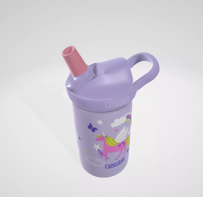 Kids Bite Valve Straw Insulated Stainless Steel Water Bottle Low-poly 3D model_3